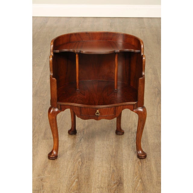 High Quality Georgian Style Walnut Night Stand on Cabriole Legs, Featuring a Drawer with Brass Pull