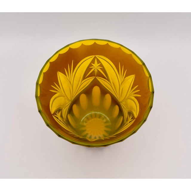 Bohemian Czech Amber & Canary Yellow Cut to Clear Vase | Tulip Motif | Early 20th C Style For Sale - Image 4 of 4