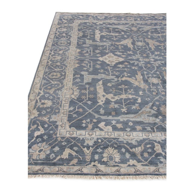 Oushak Hand-Knotted Wool Blue Rug - 6'x9' For Sale - Image 4 of 8