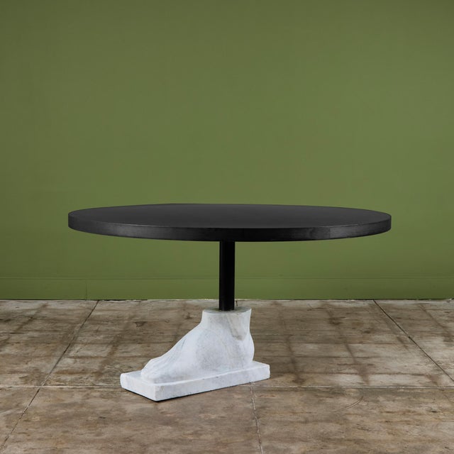 Metal Postmodern Pedestal Dining Table with Marble Foot Base For Sale - Image 7 of 12