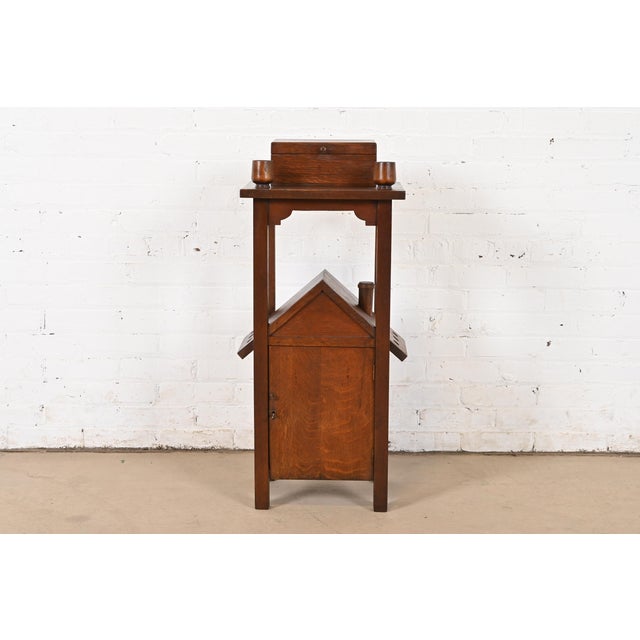 Mission Stickley Brothers Style Antique Mission Oak Arts & Crafts Smoker's Stand, Circa 1910 For Sale - Image 3 of 12