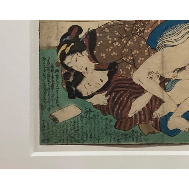 Antique Framed Japanese Shunga Woodblock Print of Two Women Making Love For Sale In New York - Image 6 of 8