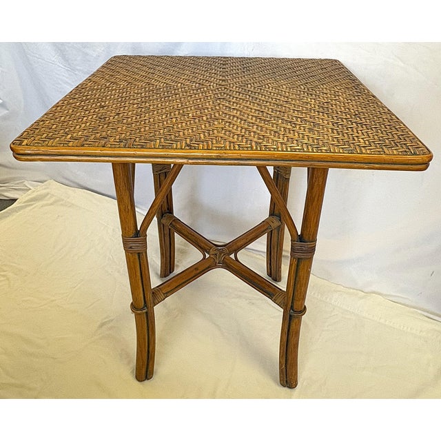 Brown Vintage Coastal Hollywood Regency Style Rattan and Wicker Table For Sale - Image 8 of 12