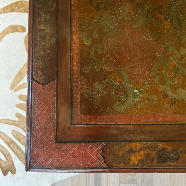 Stunning Vintage Umber Rouge Chinese Incised Coffee Table For Sale - Image 4 of 12
