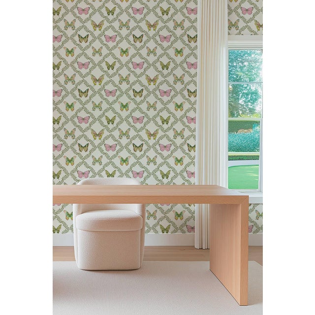 Not Yet Made - Made To Order Butterfly Trellis Pastel Grasscloth Wallpaper by House Party | 8 Yards For Sale - Image 5 of 10
