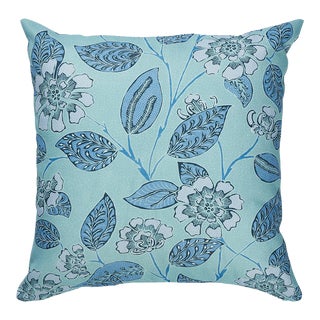 Schumacher Kava Cay Indoor/Outdoor Pillow 18" x 18" in Blues For Sale