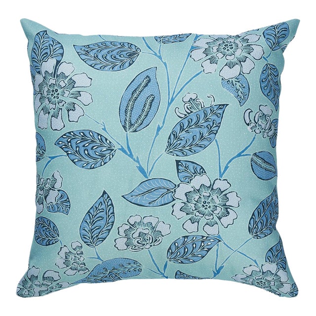 Schumacher Kava Cay Indoor/Outdoor Pillow 18" x 18" in Blues For Sale