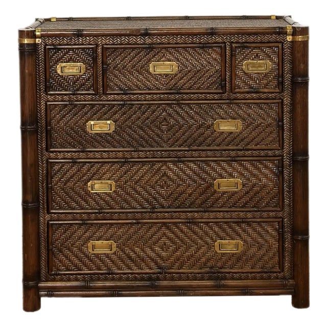 1991 Rare Ralph Lauren Senegal Rattan & Faux Bamboo Campaign Chest of Drawers For Sale
