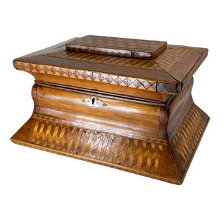 19th Century American Folk Art Marquetry Casket Box For Sale