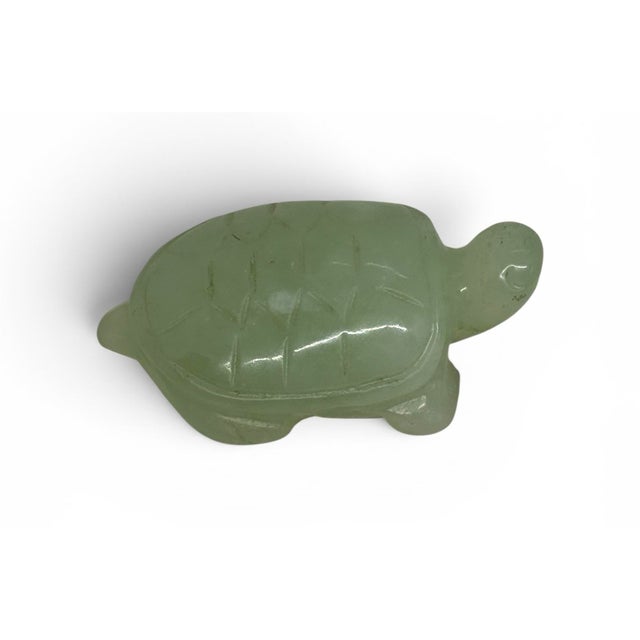 Figurative Vintage Hand Carved Light Green Nephrite Jade Turtle Tortoise Figurine Red Box For Sale - Image 3 of 12