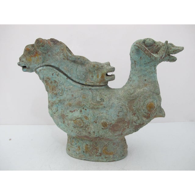Chinese Bronze Ware Ritual Wine Multi Headed Beast Sheep Lidded Guang Vessel For Sale - Image 11 of 18