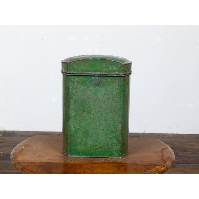 English 19th Century Parnall & Sons Green Painted Tea Box with Glass Front For Sale - Image 11 of 12