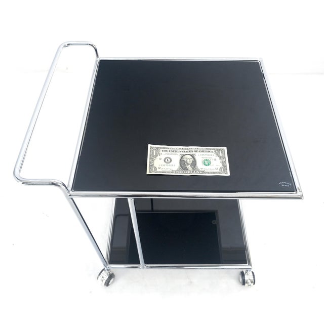 Mid-Century Modern Compact 16x20 Smoked Glass Shelves Two Tier Italian Serving Cart on Wheels For Sale - Image 3 of 11