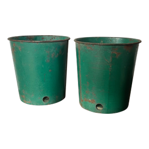 1950's Green Tole Orchid Flower Pots or Cachepots - A Pair