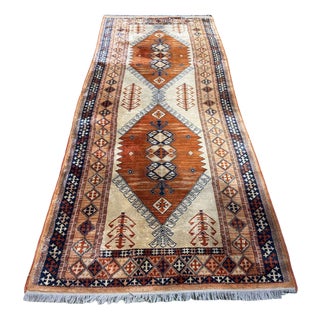 Brown and Beige Handmade Wool Rug For Sale