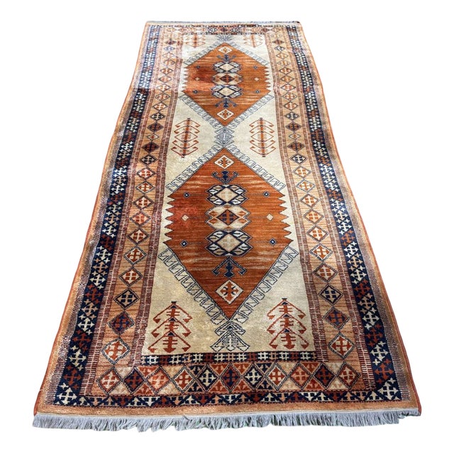 Brown and Beige Handmade Wool Rug For Sale