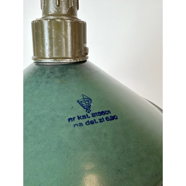 Green Industrial Green Enamel Military Pendant Lamp with Cast Aluminium Top, 1960s For Sale - Image 8 of 18