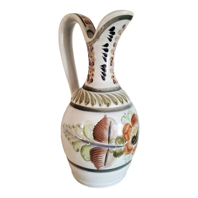 Large Vintage Hand Painted Mexican Jug For Sale