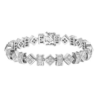 14K White Gold 9.0 Cttw Princess and Baguette Diamond Geometrical Style Link Bracelet (G-H Color, VS1-VS2 Clarity) - 7" Inches For Sale