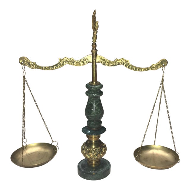 1940s Japanese Green Marble & Bronze Scales of Justice For Sale