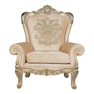 18c Style Phyllis Morris Large Embroidered Bergere Throne Chair For Sale