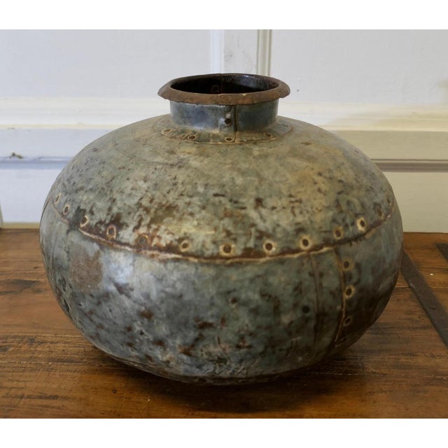 Metal North African Round Metal Water Vase For Sale - Image 7 of 10