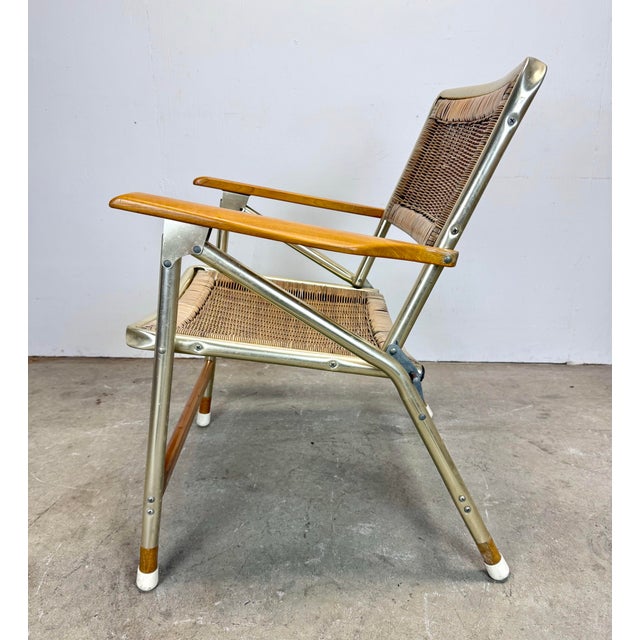 Brown 1970’s Mid Century Modern Rattan & Anodized Gold Aluminum Patio / Porch Chairs by Telescope For Sale - Image 8 of 12