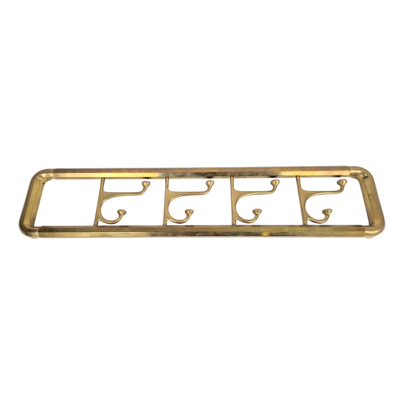 Vintage Art Deco Brass Wall Coat Rack with Folding Hooks, 1930