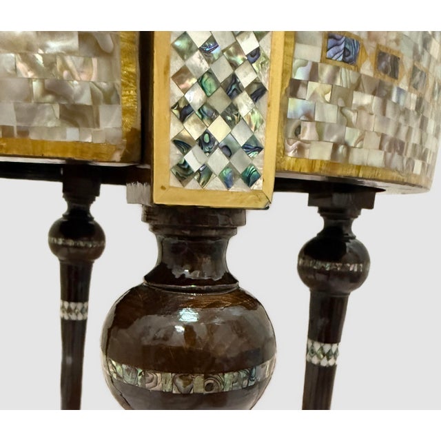 Handmade Mother of Pearl Inlay End Table – 20” Wood Accent Table – Luxury Egyptian Artisan Furniture For Sale - Image 4 of 6