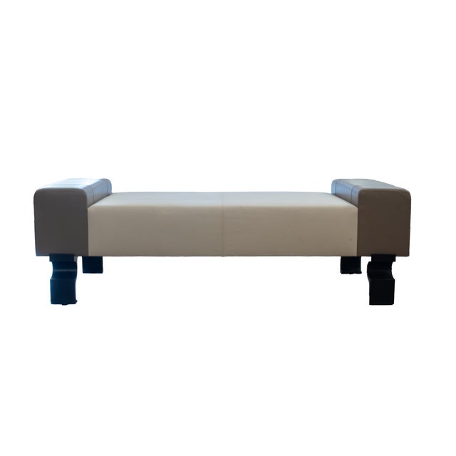 Metal Holly Hunt Leather Bench With Cast Iron Legs For Sale - Image 7 of 9