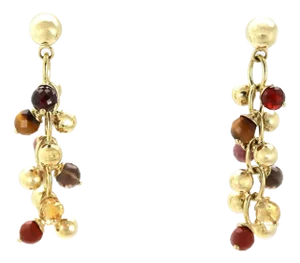 Multi-Color Gems 14k Yellow Gold Cluster Bead Dangle Earrings - 2 Pieces