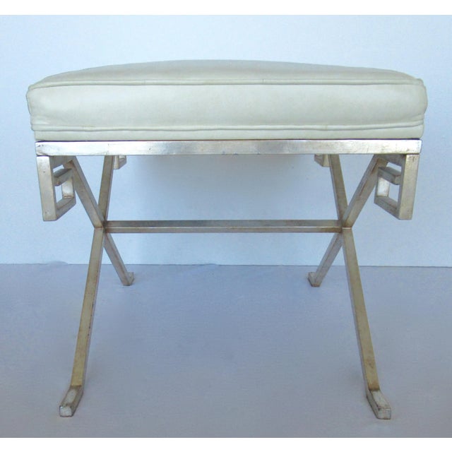 C. .2001 Nancy Corzine Gilt Sterling Silver Over Forged Metal "Greek Key," Leather Topped "Marston" Benches For Sale - Image 11 of 18