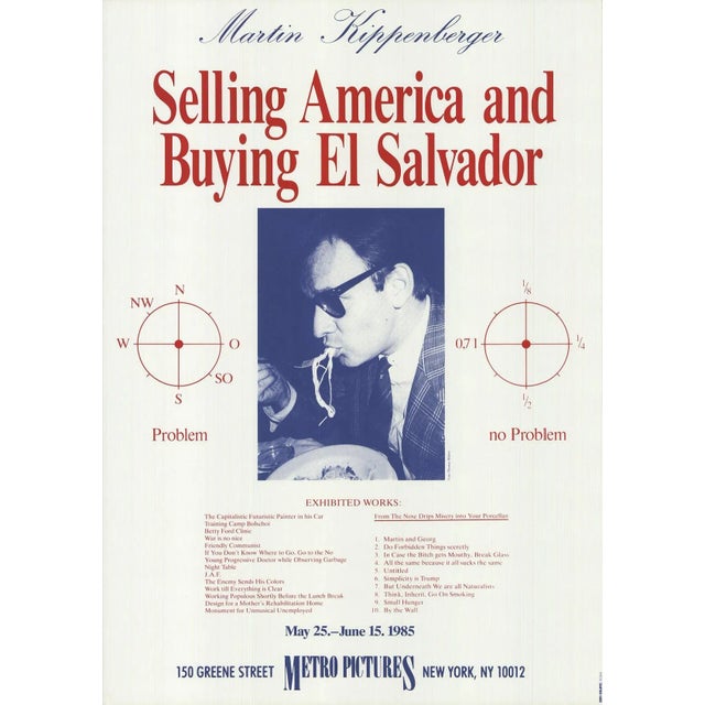 1985 Martin Kippenberger 'Selling America and Buying El Salvador' Contemporary Red, Blue Offset Lithograph For Sale