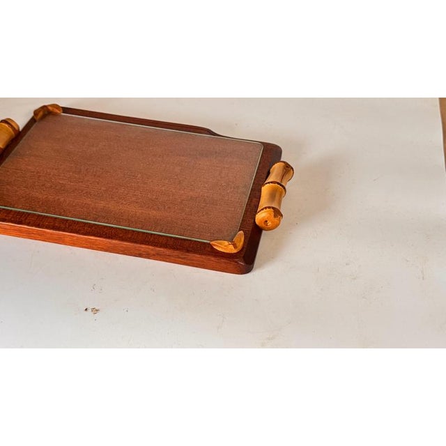 French Wooden Cheese Tray with Glass Plate and Knife Slot, 1970s For Sale - Image 3 of 12