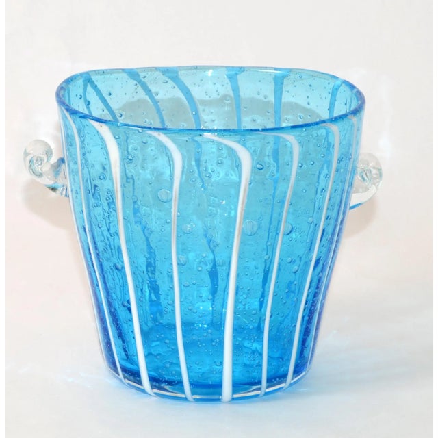 Vintage Venini Murano Martini Ice Cube Container in light blue, white & transparent wine cooler, ice bucket made in Italy...