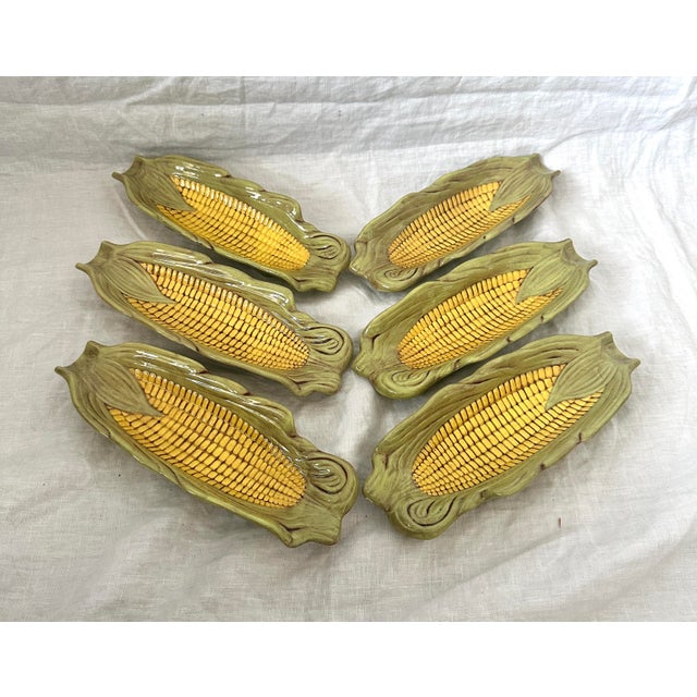 Vintage Set of 6 Majolica Style Corn Cob Holders For Sale - Image 4 of 7