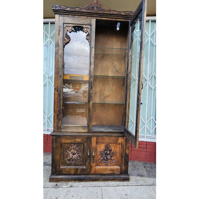 Wood Vintage Carved Wood Display Cabinet For Sale - Image 7 of 12