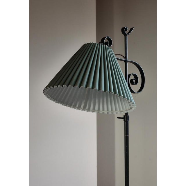 Art Deco Scandinavian Floor Lamp in Wrought Iron with Pleated Shade, 1930s For Sale - Image 10 of 17