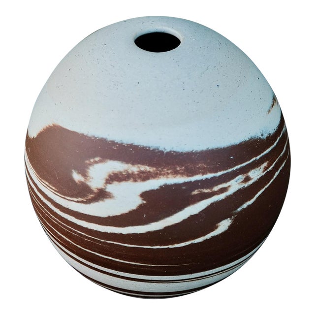 Marbled Stoneware Moon Jar/Orb Vase For Sale