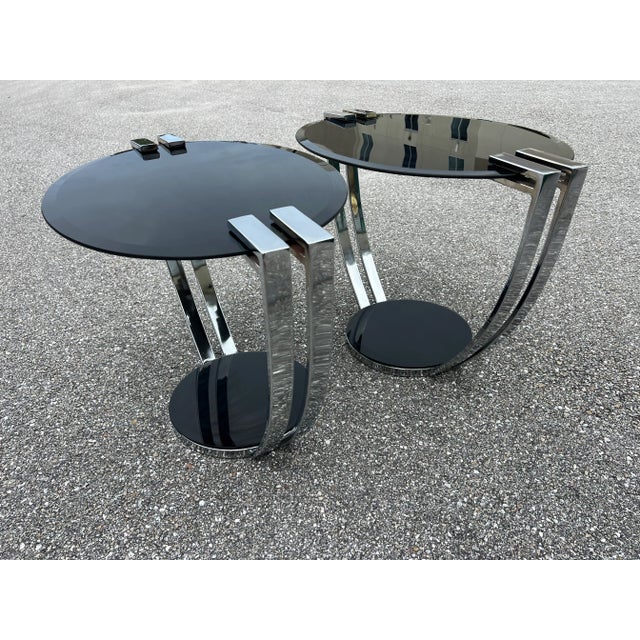 Black Oval Coffee Table With Glass Top and Base and Chromed Steel Supports For Sale - Image 8 of 10