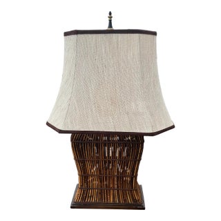 1980s Rattan Lamp on Wood Base For Sale