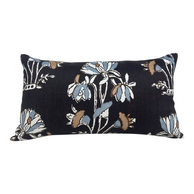 Lily Floral Pillow Cover in Black, 12x22 Pillow For Sale