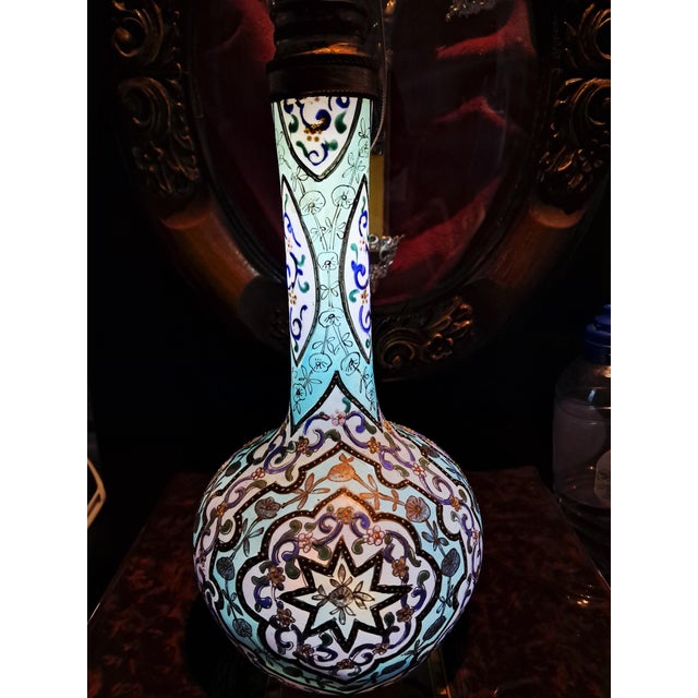 Antique Enameled Art Glass Vase with Brass Lid by Thomas Webb For Sale - Image 9 of 10
