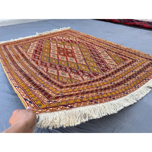 Tribal High Quality Gold Mushwani Hand-Woven Kilim Rug - 6'2" X 4'9" For Sale - Image 3 of 12