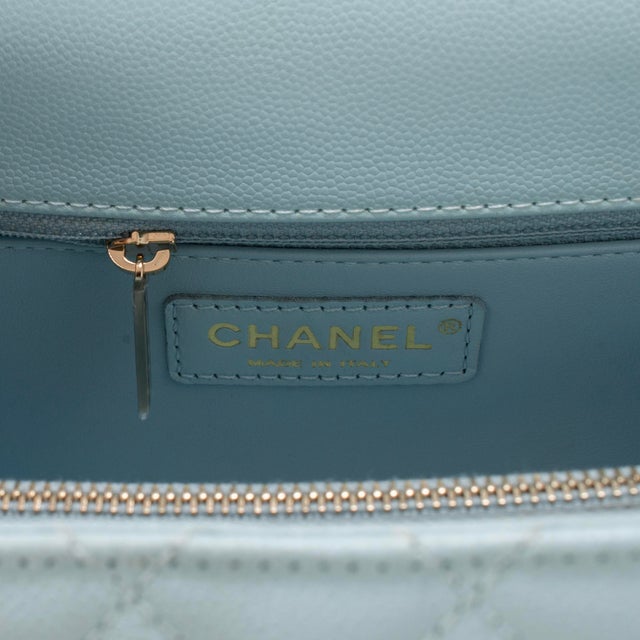 Chanel Coco Handle Medium Flap Caviar Leather Light Blue Gold-Tone Hardware Bag For Sale - Image 13 of 15
