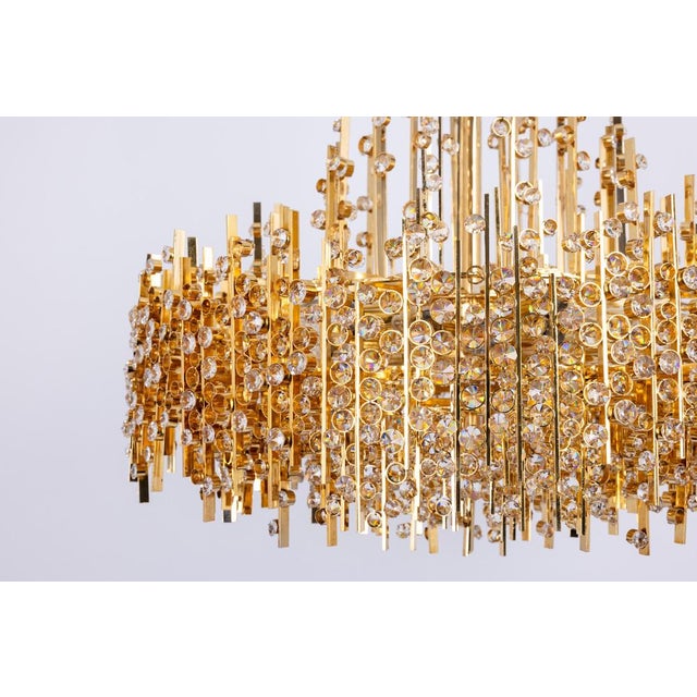 1970s Large Gilt Brass and Crystal Chandelier from Palwa, Germany, 1970s For Sale - Image 5 of 14