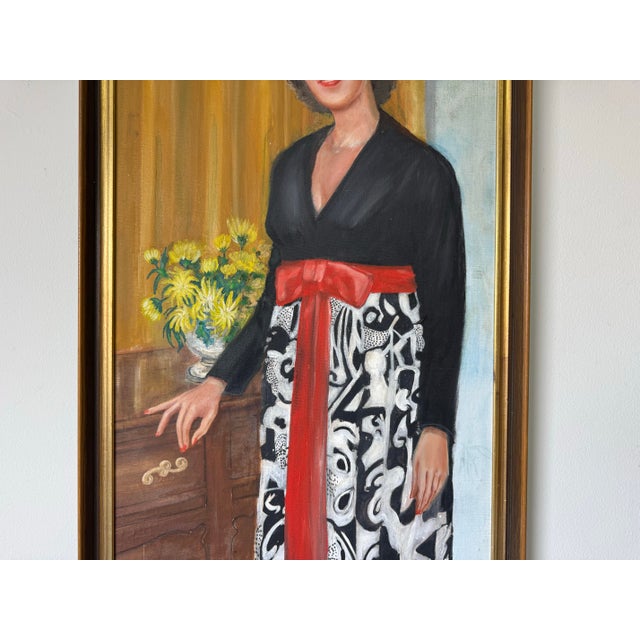 Vintage R. Horwitz Standing Woman Portrait Oil on Canvas Painting For Sale In Miami - Image 6 of 11