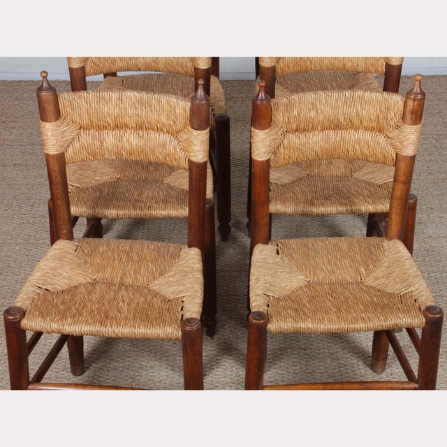 French Straw-Seated Chairs, 1940s, Set of 6, in Good conditions. Designed 1920 to 1949