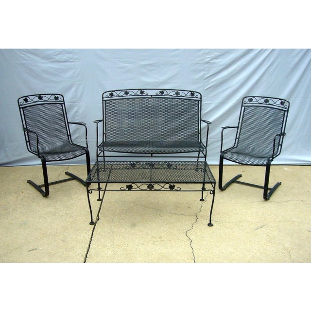 Woodard Salterini Attributed Mt Vernon Patio Seating & Table Set, Loveseat Bench Cantilever For Sale In Chicago - Image 6 of 7