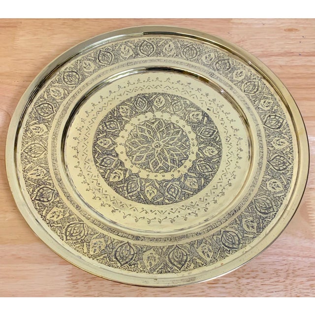 Brass 6 Late 19th-Century Anglo-Indian Engraved Brass Charger Plates India, C. 1880s For Sale - Image 8 of 10